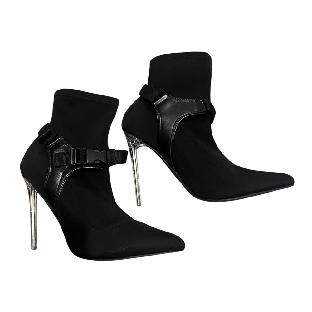 Black Stiletto Buckle 4.5” Transparent Heel Boots Size 8